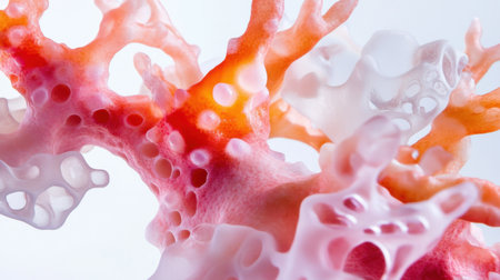 Artistic closeup of coral formations in orange and pink hues, watercolor marine elements on clean white backgroundの素材