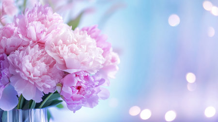 Beautiful pastel peony bouquet on soft background, romantic and luxurious vibeの素材
