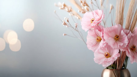 Frame of light pink florals on pale background, modern botanical designの素材