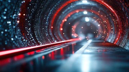 Dynamic speed lines with motion blur and sparkling effects in dark speed tunnelの素材