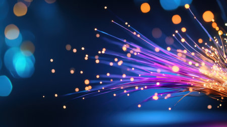 Colorful Sylvester fireworks bursting in the night sky, spark trails glowing on a dark blue backdropの素材