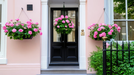 Frame of fresh pink flowers on soft pastel pink background, elegant flat layの素材