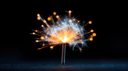 Glittering firework sparks, tiny stars radiating in 3D style on dark black backgroundの素材