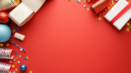 Decorative 30 birthday layout with candles and party confetti on red, great for banners or invitesの素材