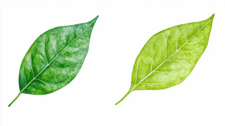 Green leaf clipart in watercolor style for botanical and nature designsの素材