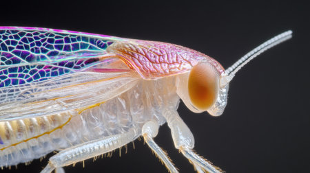 Intricate leafhopper in macro, antennae and delicate wing membranes highlighted with fine lightingの素材