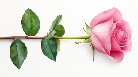 Rose bloom watercolor illustration with fine botanical details and white backdropの素材