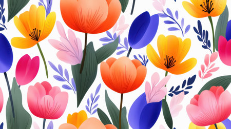 Romantic tulip garden repeating pattern for packaging and textile designの素材