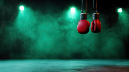 Dark boxing gym background with modern grunge elements, ideal for fitness promosの素材