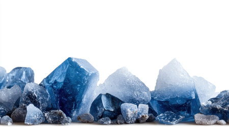 Isolated blue salt crystal border on white, macro inspired by Algarve salt productionの素材