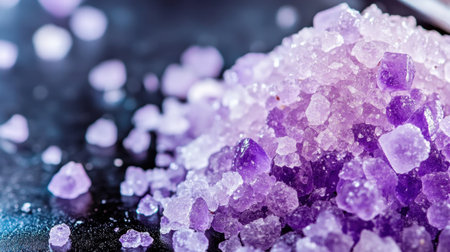 Isolated violet sea salt crystals in sharp macro focus, natural mineral texturesの素材