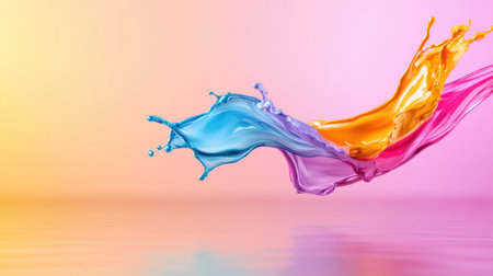 3D colorful paint wave spiraling in air, futuristic art splash against soft gradient backgroundの素材