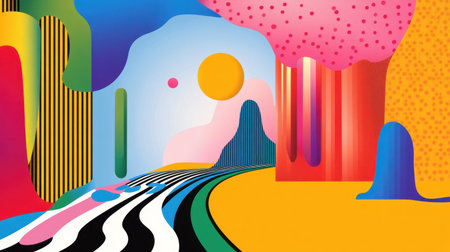 Pulsating pop art background with flowing colors and beat-driven motion in an abstract sceneの素材