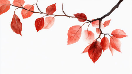 Watercolor autumn scene with red leaves drifting, minimal white background bannerの素材