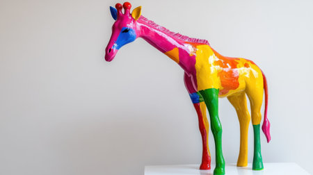 Standing giraffe figure with fresh, dripping paint in vibrant tones, glossy and eye-catchingの素材