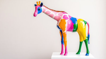 Standing giraffe figure with fresh, dripping paint in vibrant tones, glossy and eye-catchingの素材