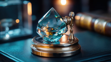 This stunning crystal decor piece sits elegantly on a vintage stand, radiating charm with its detailed craftsmanship and beautiful lighting ambiance.の素材