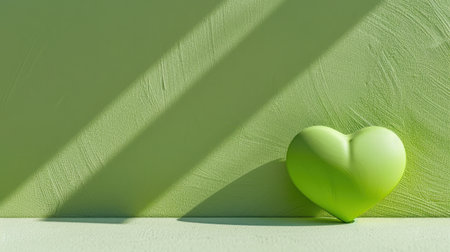 A minimalist image featuring a soft green heart shape set against a textured green background. Natural light and shadows create a tranquil atmosphere perfect for themes of love and nature.の素材