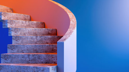 A striking image of a modern spiral staircase, showcasing unique curves and textures against a vibrant gradient background, perfect for design projects.の素材