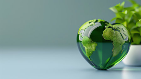 A stunning green heart shaped globe featuring the world map, representing love for our planet and promoting environmental awareness in a stylish indoor setting.の素材