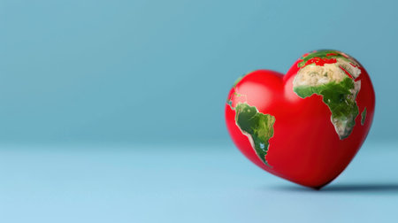 A vibrant red heart shaped globe represents love for the Earth, showcasing continents in a colorful design. Ideal for concepts of unity and environmental awareness.の素材