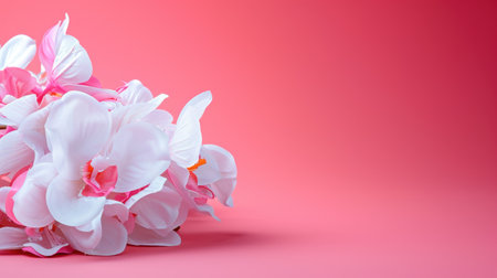 Beautiful pink orchids create a stunning floral arrangement set against a soft gradient background, ideal for elegant decoration and design inspiration.の素材