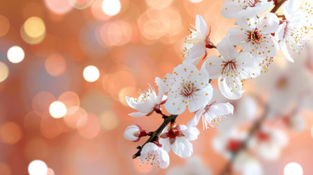 This stunning image showcases delicate white cherry blossoms set against a soft, colorful bokeh background, perfectly capturing the essence of spring's beauty and tranquility.の素材
