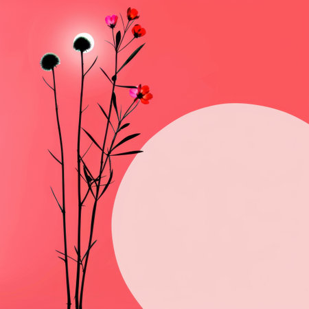 A stunning arrangement of delicate flowers against a bright pink backdrop creates a vibrant and minimalist aesthetic. Perfect for modern decor.の素材