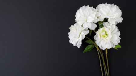 This image features a stunning bouquet of elegant white flowers against a dark background, perfect for nature-inspired decor, design projects, or any creative use.の素材