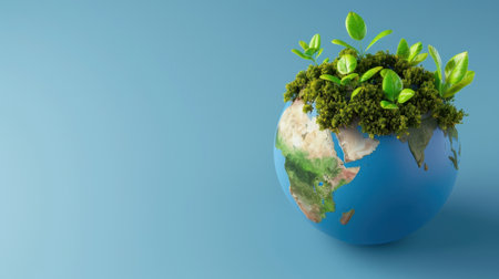 A captivating representation of planet Earth featuring abundant greenery and fresh plants, symbolizing a commitment to environmental conservation and sustainability.の素材