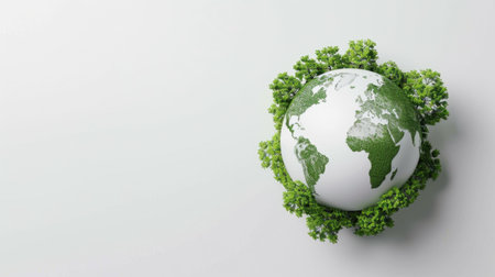 A stunning visual of a globe surrounded by vibrant green trees, representing the importance of sustainability, eco-friendliness, and environmental protection.の素材