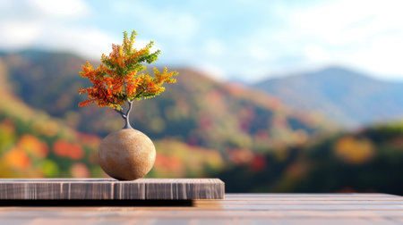 A stunning representation of nature featuring a single autumn tree with bright leaves set against a blurred landscape, emphasizing tranquility and beauty.の素材