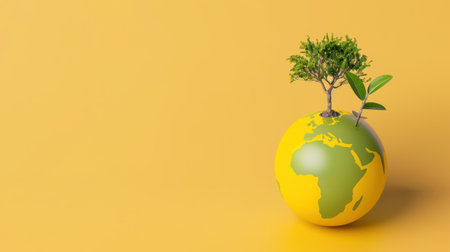 A creative representation of a globe with a tree growing from it, symbolizing environmental awareness and the importance of sustainability in today world.の素材