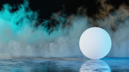 A captivating abstract composition featuring a glowing sphere surrounded by soft fog in a dark environment. This image evokes a sense of tranquility and mystery.の素材