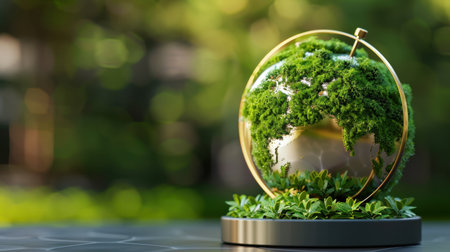 A stunning globe crafted with moss and lush plants symbolizes sustainability and environmental awareness, perfect for promoting eco-friendly ideas and decor.の素材