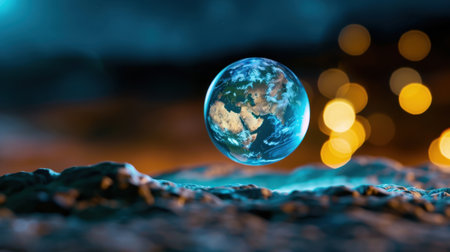 A captivating 3D rendering showcasing Earth floating in the vastness of space, illuminated by soft, shimmering lights, emphasizing natural beauty.の素材