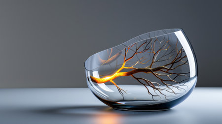 This stunning glass sculpture represents a harmonious blend of art and nature with its illuminated branches and abstract design, perfect for modern interiors.の素材