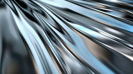 This captivating abstract image features flowing silver metallic waves creating a dynamic and smooth visual texture, ideal for modern backgrounds or artistic designs.の素材