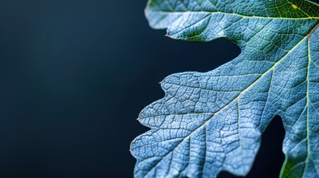 This close-up image captures the intricate details of a leaf, showcasing its unique veins and texture against a subtle dark backdrop. Perfect for nature themes.の素材