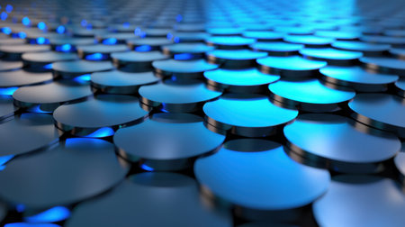 This image features an abstract blue pattern formed by rounded disc shapes, creating a modern and dynamic design perfect for artistic and technological themes.の素材