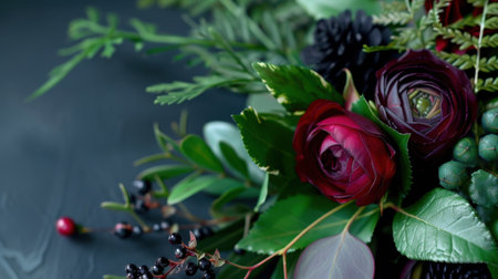 This stunning image features a vibrant arrangement of red flowers and rich greenery, perfect for adding a touch of elegance to any decor. Ideal for nature and beauty themes.の素材