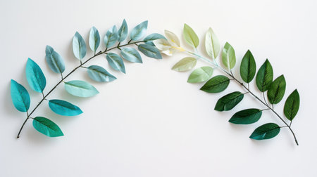 A visually appealing arrangement of leaves in various shades of blue, green, and white. Perfect for nature-themed projects, decor, or artistic inspiration.の素材