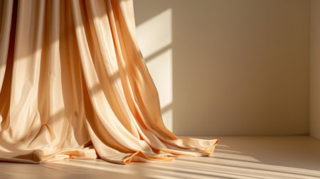 Elegant soft fabric drapes beautifully beneath natural light, casting gentle shadows in a cozy, minimalist interior space. Ideal for decor inspiration.の素材