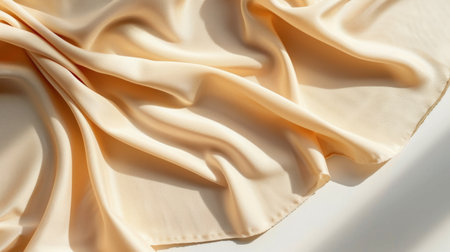 A stunning soft peach silk fabric elegantly draped, ideal for fashion visuals, textile designs, or artistic compositions. The smooth texture creates a gentle and luxurious feel, showcasing simplicity and elegance.の素材