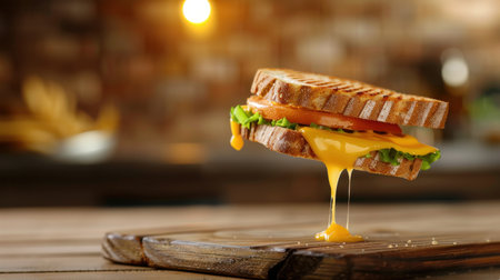This mouthwatering grilled cheese sandwich showcases melting cheese and fresh vegetables, making it a perfect enticing meal or snack option.の素材