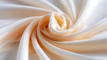 This image features a close-up of elegant silk fabric in a soft cream color, showcasing its smooth texture and luxurious feel, ideal for fashion and design projects.の素材
