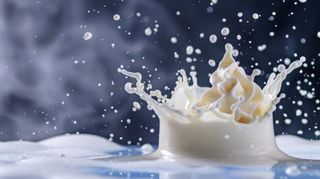 A stunning capture of a milk splash showcasing dynamic movement and exquisite detail against a dark background. Perfect for food photography lovers.の素材