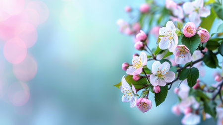 A captivating image of cherry blossoms showcasing delicate pink and white petals against a soft pastel background, enhanced with a gentle bokeh effect.の素材