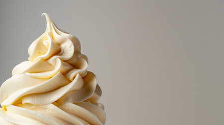 Enjoy a stunning close-up of creamy soft serve ice cream with a perfect swirl, ideal for food enthusiasts and dessert lovers craving a delightful treat.の素材