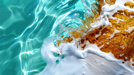 A mesmerizing view of clear aqua water splashing against a sandy shore, showcasing the beauty and tranquility of nature's waves under bright sunlight.の素材